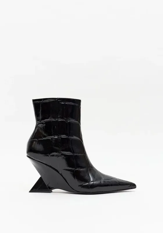 Bota Cano Baixo Couro Croco Preto 37