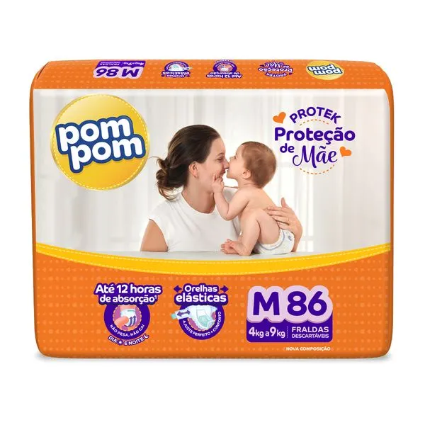 Fralda Descartável Pom Pom Protek Hiper M - 86 Unidades