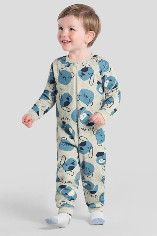 Pijama macacão infantil unissex em moletom Brandili -10