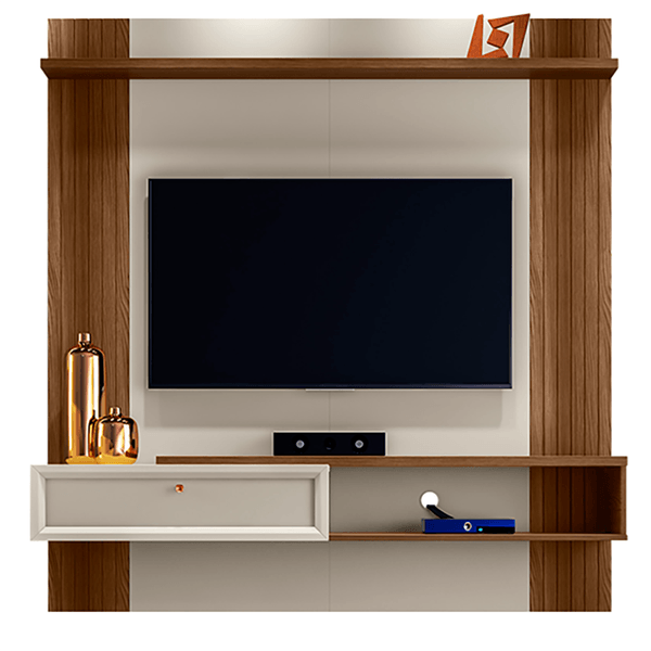 Painel Home Pitanga em MDP com Nicho para TV até 60'' Freijó / Off White