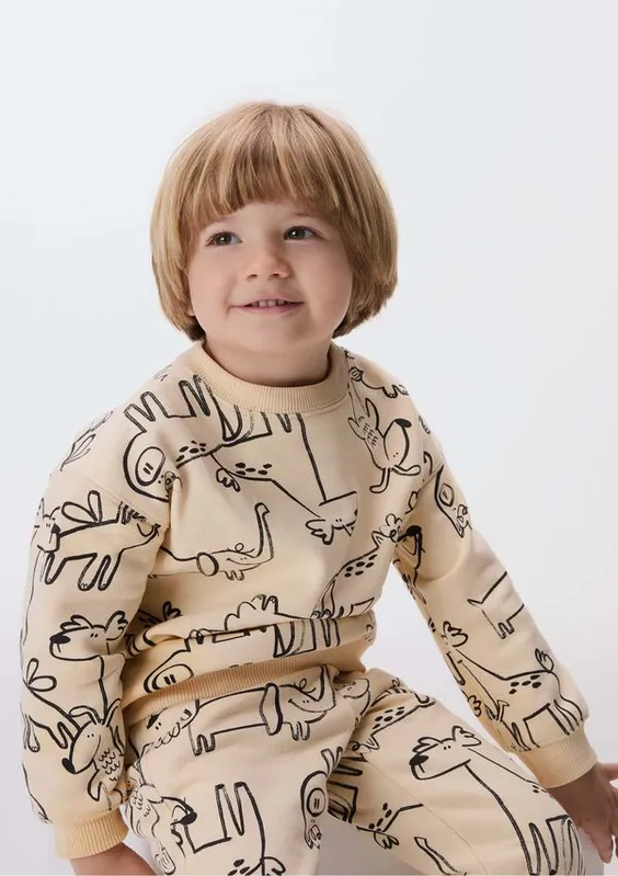 Blusão Infantil Menino Toddler Em Moletom Estampado - Bege 002