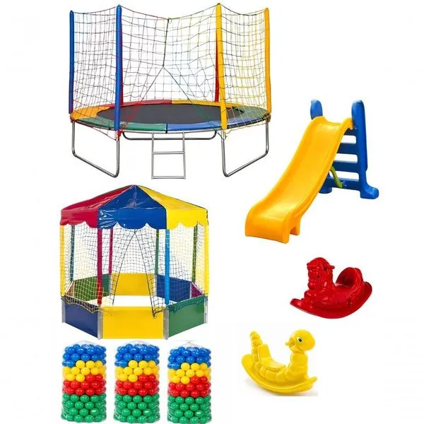 Kit Festa Infantil Cama Elástica 2,44M Piscina Bolinhas 2,00M Escorregador 2 Gangorras Rotoplay Brinquedos Kit Festa Infantil Cama Elástica 2,44M Piscina Bolinhas 2,00M Escorregador Rotoplay