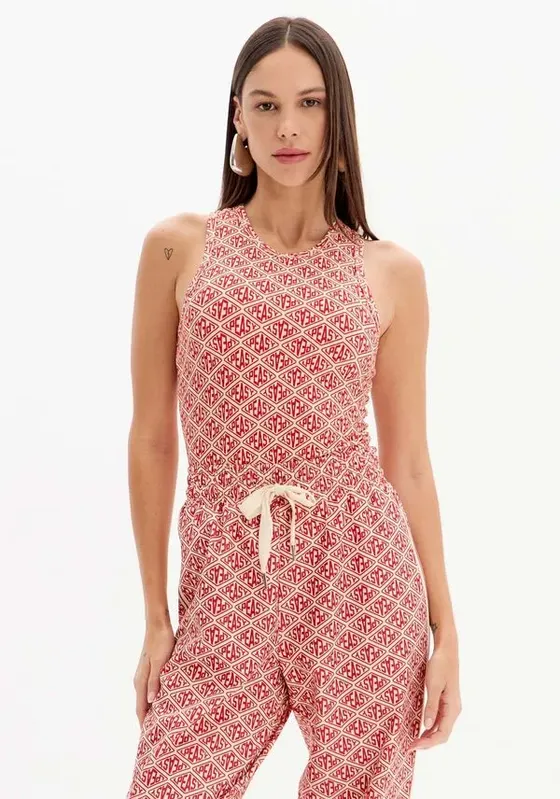 Blusa Regata Nadador Canelada Estampada Vermelho P