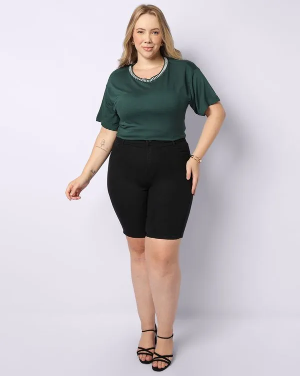 Bermuda Sarja Plus Size Feminina Ciclista Preta 48