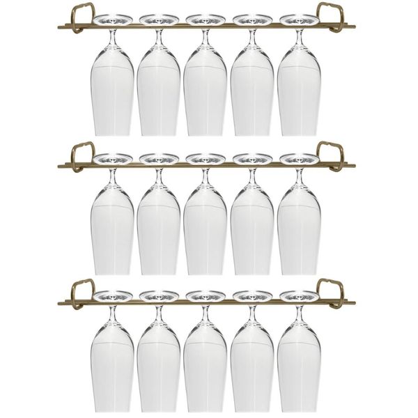 Conjunto 3 Organizadores Porta Taças 42cm Suportes Suspensos Para Taças Dourado