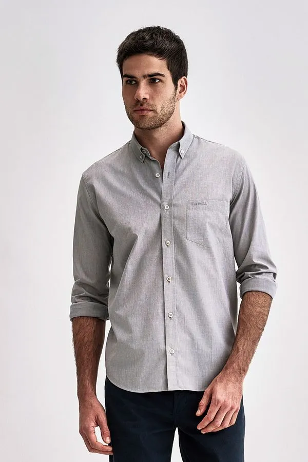 Camisa Clássica Manga Longa Falso Liso - Cinza - 7