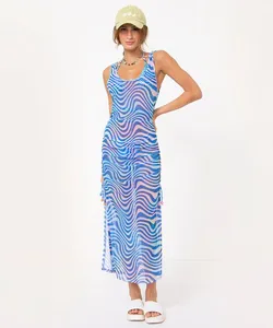 vestido de tule franzido ondas azul GG