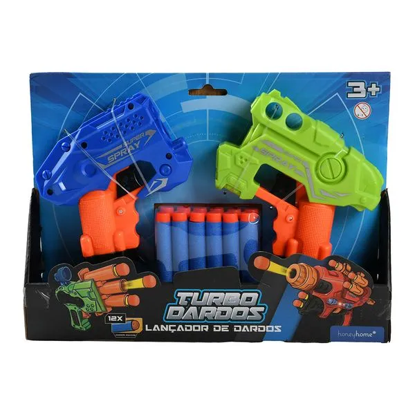 Conjunto 2 Lançadores com 12 Dardos Turbo Dardos Plástico Sortido LJM127 - honeyhome