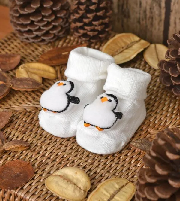 Meia Antiderrapante com Bichinho - Pinguim Tam. 15 a 20 Branco - 15 a 20