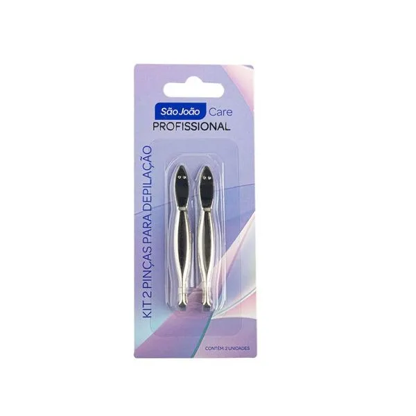 Kit 2 Pinças Para Depilação Aço Carbono Reta Cromado São João Care KIT 2 PINCAS P/DEPILACAO ACO CARBONO RET