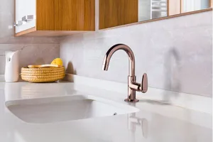 Torneira De Mesa Bica Alta Para Banheiro Allure Decore Rose Gold Viqua