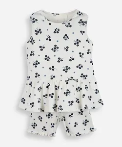 conjunto curto infantil de algodão floral off white 4