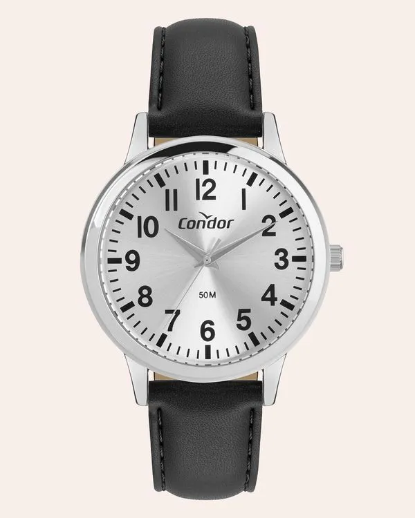 Relógio Masculino Avulso Condor Analógico com Pulseira de Couro Preto UN