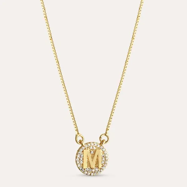 Colar Medalha Letra Cravejado Folheado A Ouro 18k Letras T