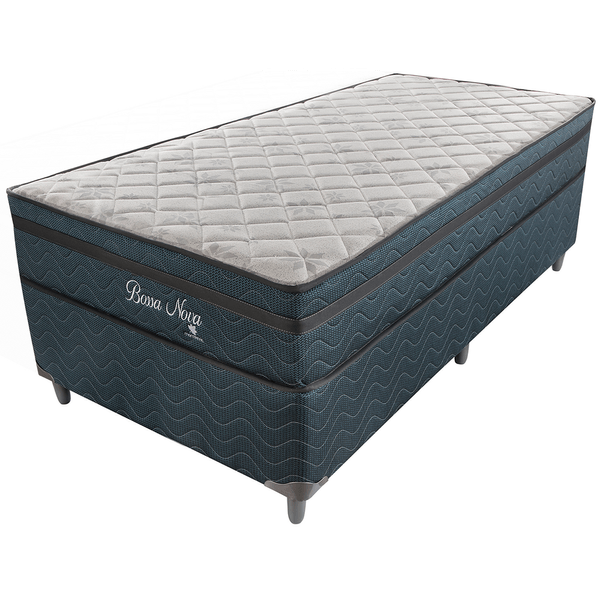 Conjunto Box de Solteiro, Euro Pillow, Mola, Espuma D28, 88X188cm - Montreal Bossa Nova Blue Cama Box de Solteiro, Euro Pillow, Mola, Espuma D28, 88X188cm - Montreal Bossa Nova Blue