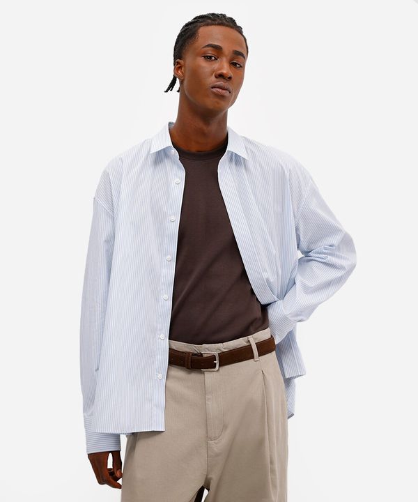 camisa oversized masculina de algodão listrada off white GG