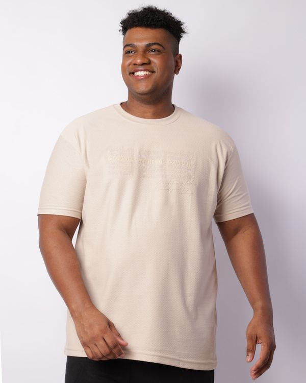 Camiseta Plus Size Masculina Gangster Texturizada Manga Curta Bege G4
