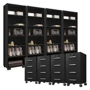 Kit 4 Gaveteiros Para Escritório Gávea Com Chave E 4 Livreiros Office Preto Fosco – Móveis Leão