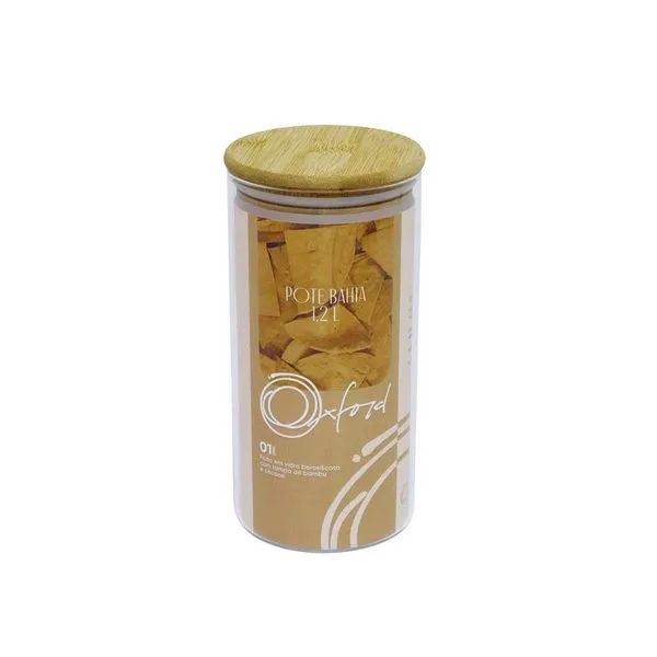 Pote Bahia Em Vidro Borosilicato 1,2 L Com Tampa de Bambu