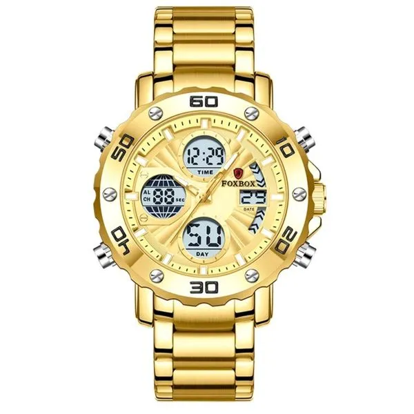 Relógio Digital Masculino De Quartzo Esportivo Militar Em Aço Inoxidavel Impermeavel Dourado
