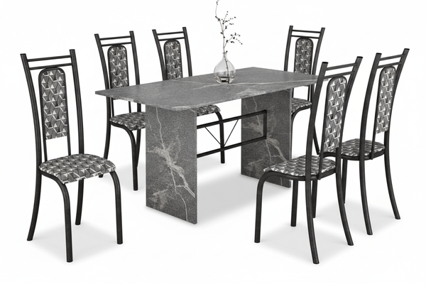 Conjunto de Mesa Paris 1,40m com 6 Cadeiras Martelado Grafite - Teixeira