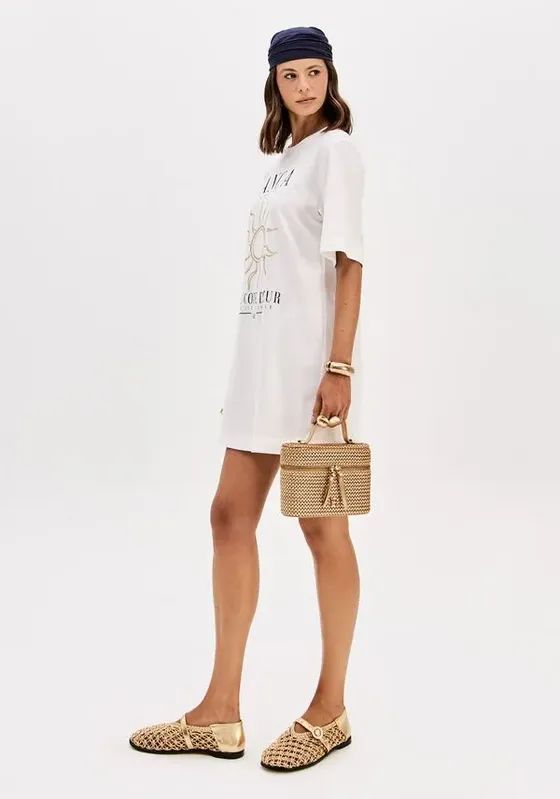 Vestido T-dress Manga Curta Com Estampa Branco PP