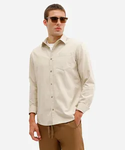 camisa comfort masculina de sarja manga longa bege G