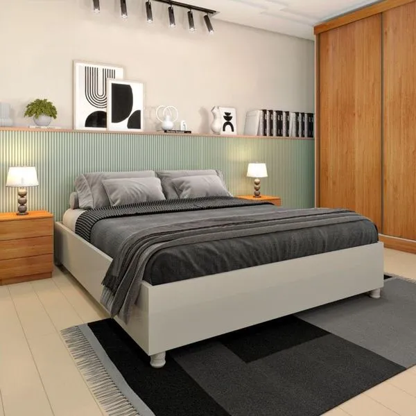 Cama Box Casal - Mônaco-off White - Tcil Móveis