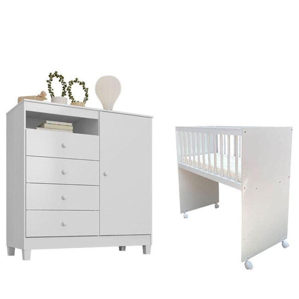 Mini Berço Moisés Alegria Com Colchão E Cômoda Infantil Ternura Baby Branco Flex - Incorplac