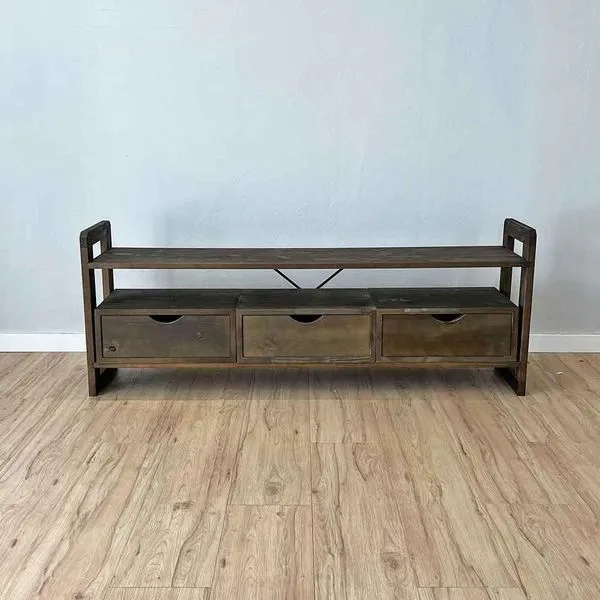 Rack para Tv Linea em Madeira de Pinus com 3 Gavetas Tabaco Artfactory Design