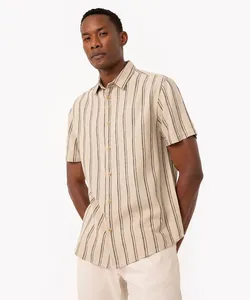 camisa de algodão comfort listrada manga curta bege P