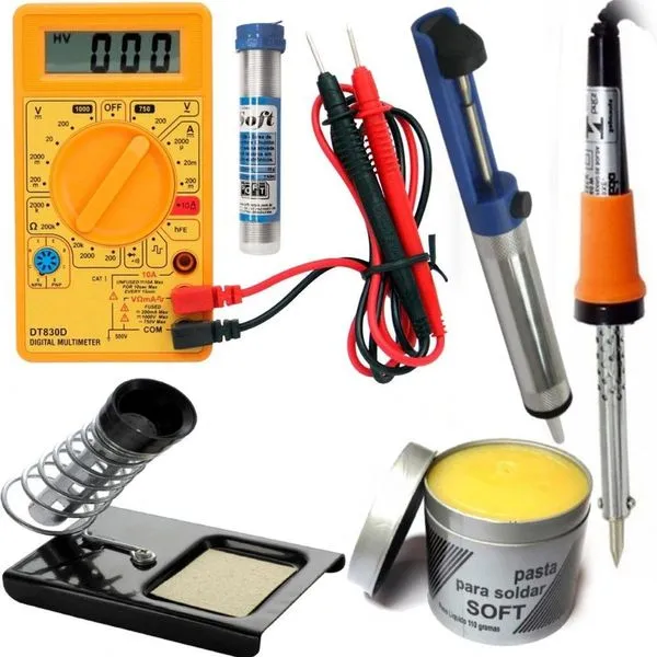Kit Solda Ferro Multímetro Sugador Suporte Pasta 220v 40w
