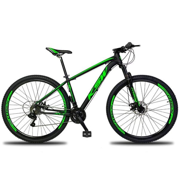 Bicicleta Aro 29 Ksw Xlt 21 Marchas Shimano E Freios A Disco Quadro 21" Preto-verde