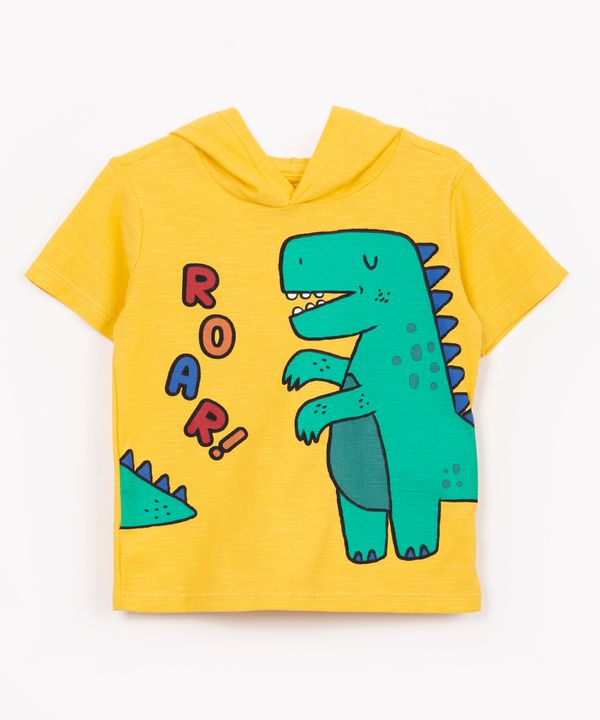 camiseta infantil dino roar com capuz manga curta amarelo 4