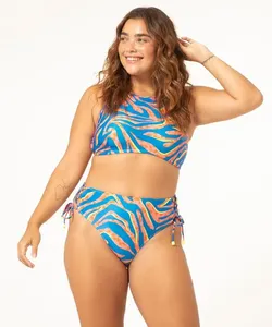 biquíni hot pant animal print com amarração e proteção uv50+ azul PP