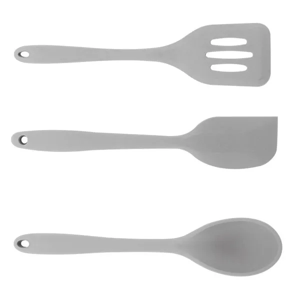 Colher, espátula vazada e espatula de silicone cor cinza 28c