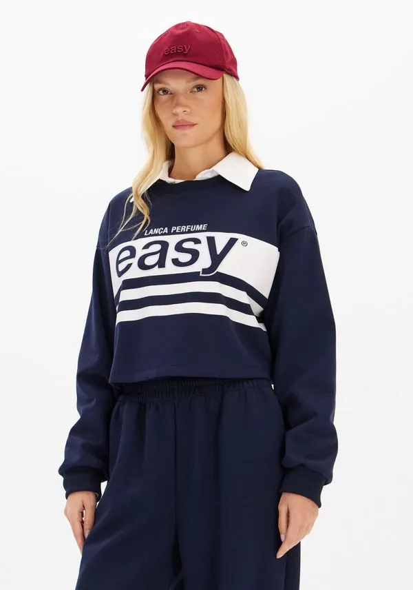 Moletom Cropped Com Estampa Azul G