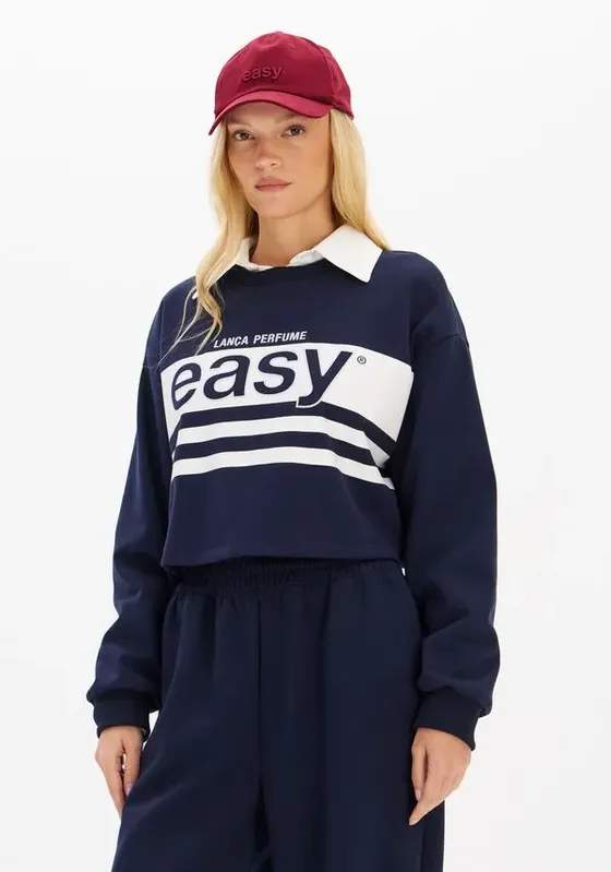 Moletom Cropped Com Estampa Azul P