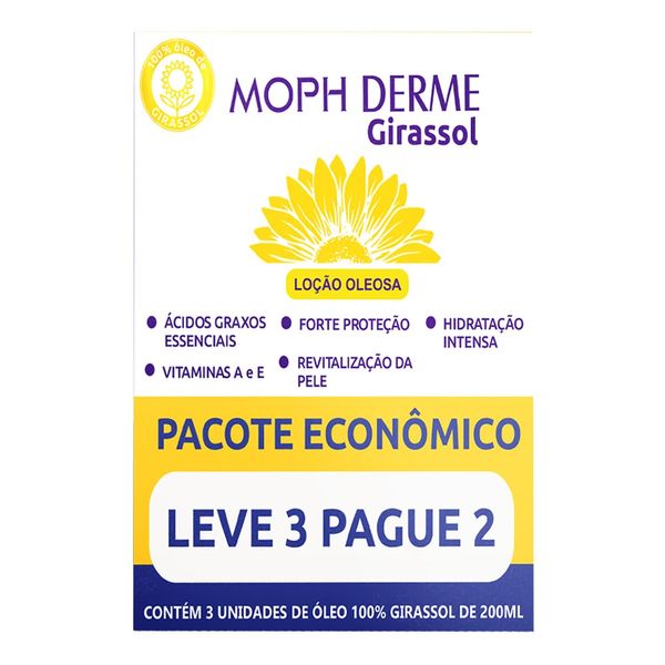 Óleo Corporal De Girassol 100% Moph Derme 3 Unidades 200ml Cada