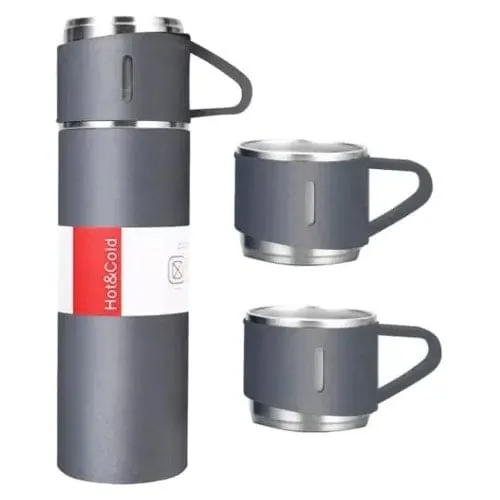 Garrafa Térmica Xiongzhi Aço Inox Com 3 Xícaras Cinza 500ml E-BI