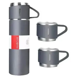 Garrafa Térmica Xiongzhi Aço Inox Com 3 Xícaras Cinza 500ml E-BI