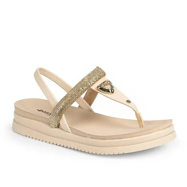 Sandália Mississipi Flatform Feminina Bege Detalhe Brilho 35