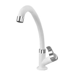 Torneira para Cozinha Ou Banheiro Slim Orquídea de Mesa Bica Móvel Alta em Plástico ABS Branca e Cromada Socel Torneira de Mesa Slim Orquídea Bica Móvel Alta em Plástico ABS Branca e Cromada Socel