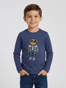 Camiseta Manga Longa Infantil Para Menino- AZUL 6