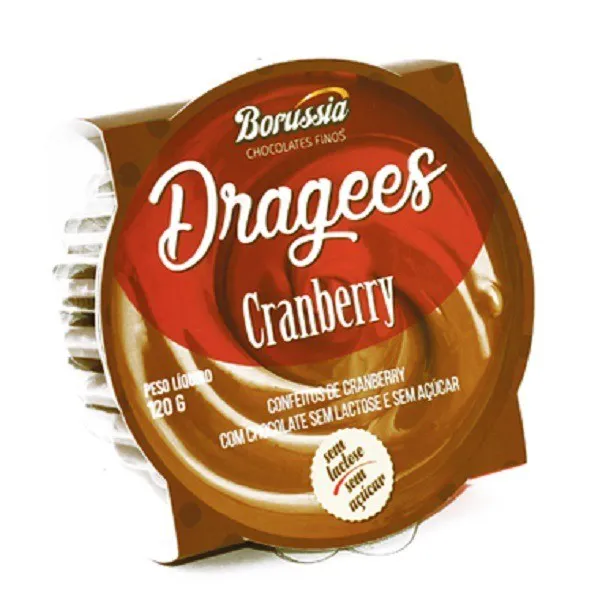 Drágeas Chocolate com Cranberry Zero Açúcar, Zero Lactose Borussia 120g