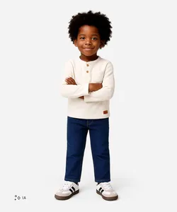 calça reta infantil jeans cós com cordão azul 8