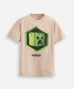 camiseta de algodão infantil manga curta minecraft bege 8