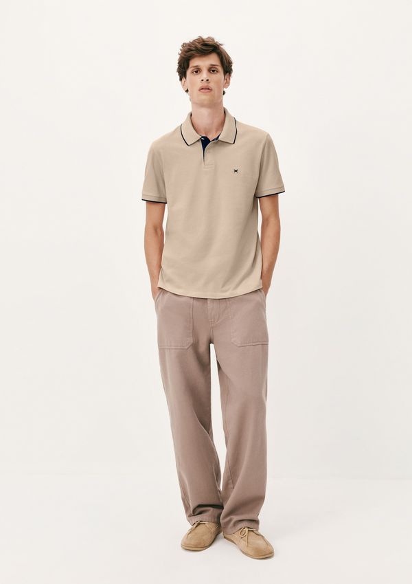 Camisa Polo Básica Masculina Em Piquet Com Bordado - Bege XG