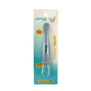 Colher Ponta Dupla Colors Marinho Silicone Resistente Para Bebês