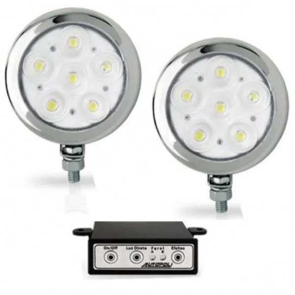 Farol de Milha Strobo Estrobo Safetycar Redondo Led Vermelho Corpo Cromado Par